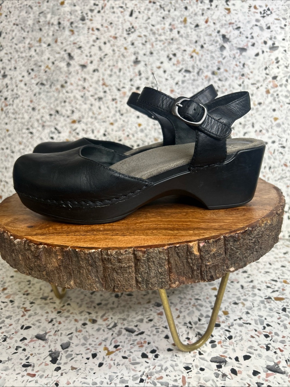 Dansko Sam Mary Jane clogs Black Leather Side Buckle Size 37